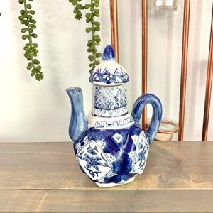 Vintage Cobalt Blue White Floral Ceramic Teapot